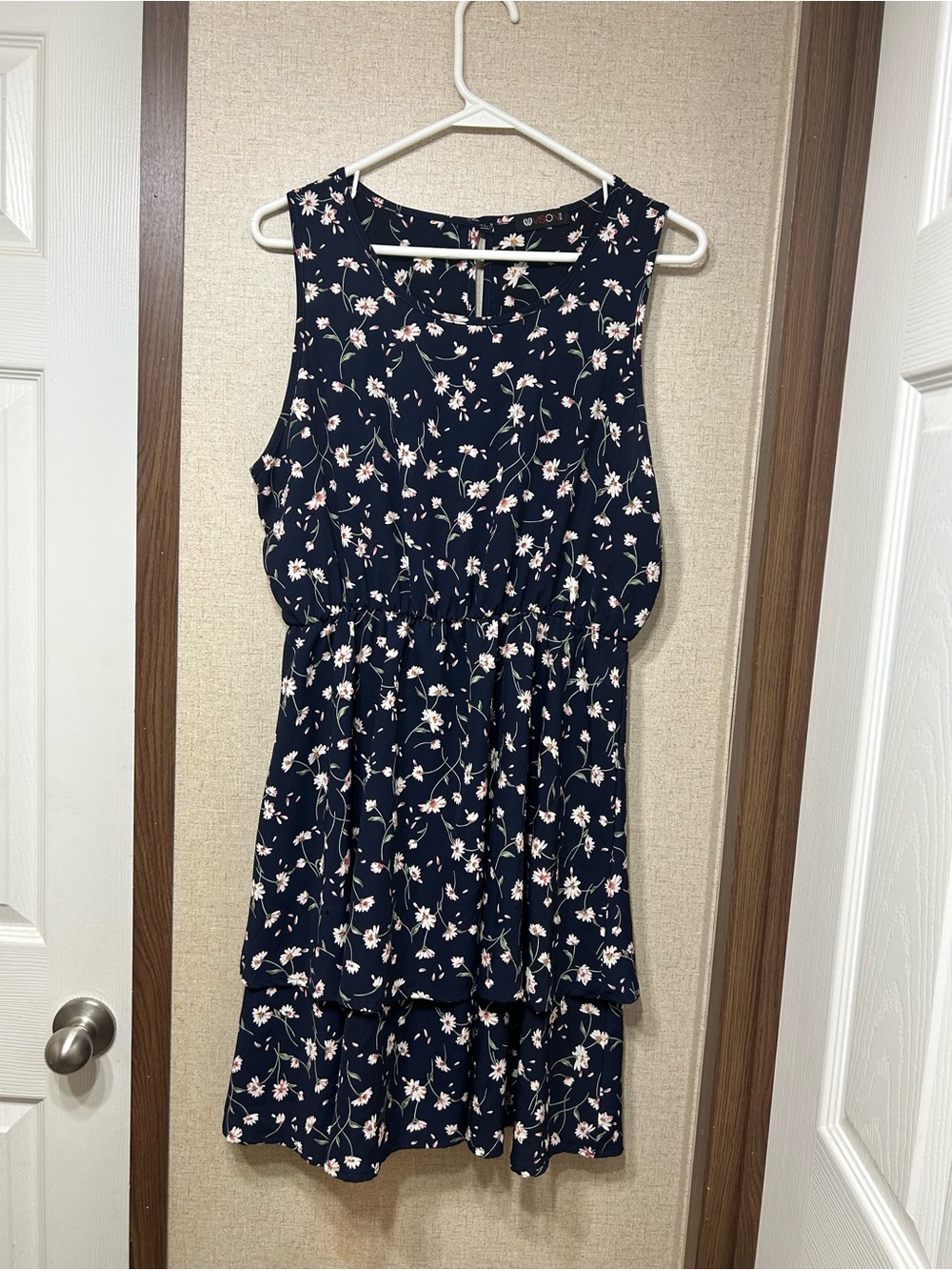 Floral Navy Sleeveless Tiered Dress